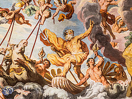DomQuartier Salzburg - Ceiling fresco by Rottmayr "Neptune tames the winds" in the Carabinieri Room