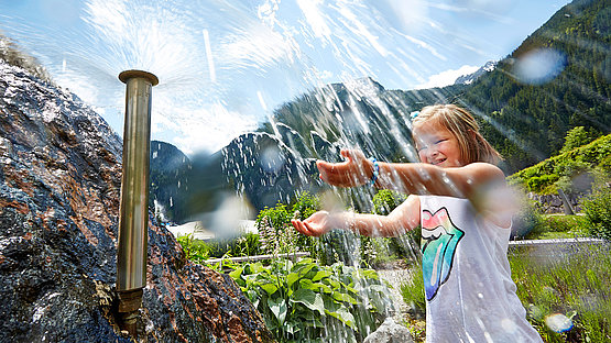 Krimml Worlds of Water - children enjoying water fun and Kneipp in the outdoor "Aquapark" facility